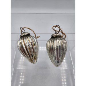 Vintage Kugel Style Silver Ribbed Mercury Glass Christmas Holiday Ornaments